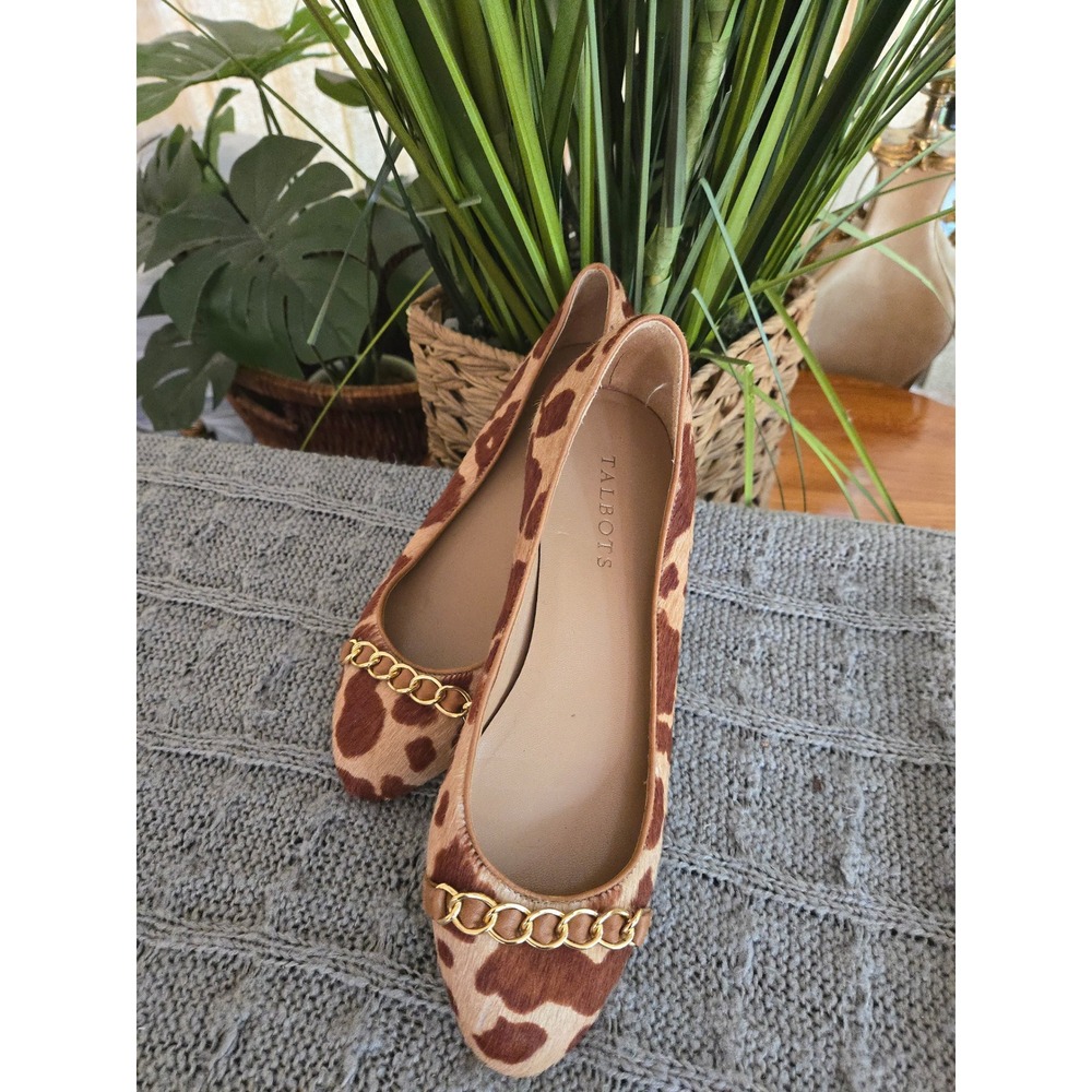 TALBOTS - Womens Giraffe Print Calf Hair Chain Pointed Toe Flats Brown Tan 7B